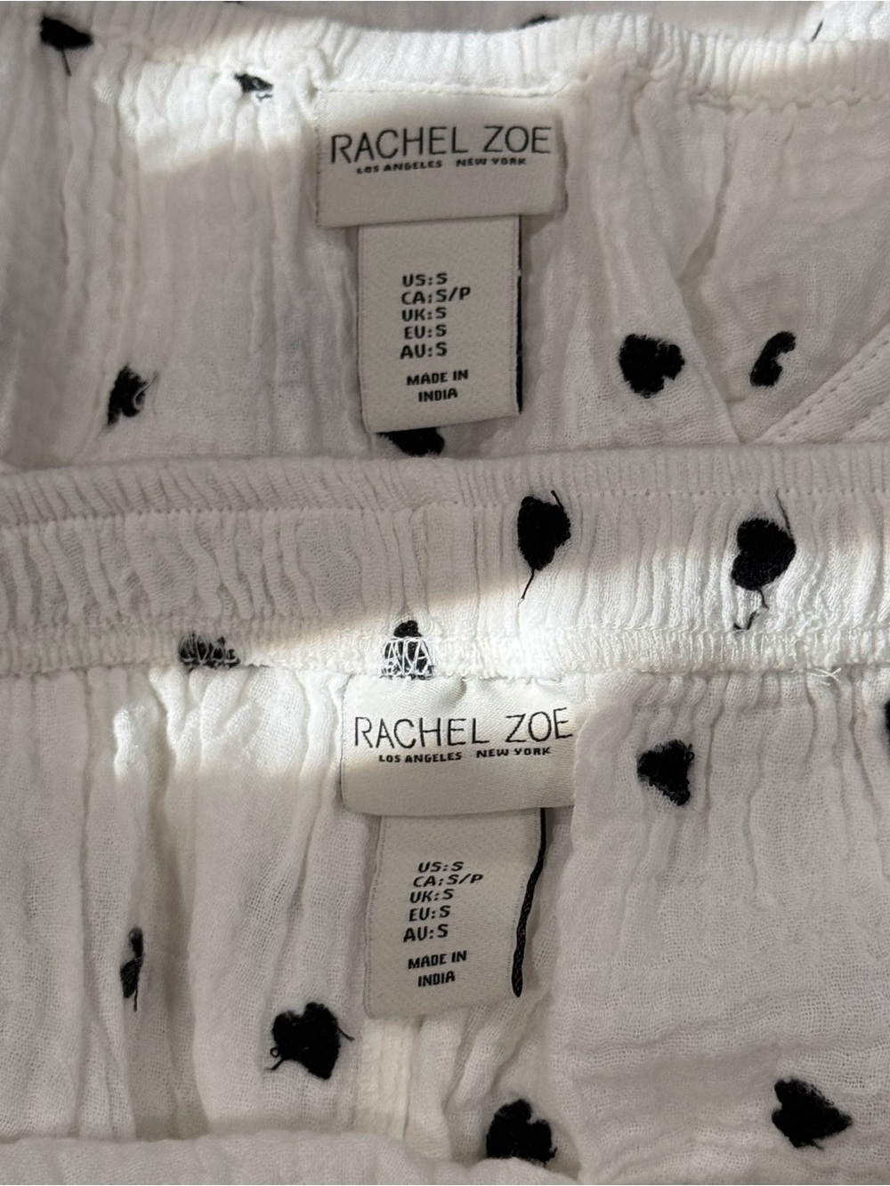 Rachel Zoe Cotton Gauze Heart Embroidered Pajama Set Cami Shorts NWOT Small - Picture 7 of 8